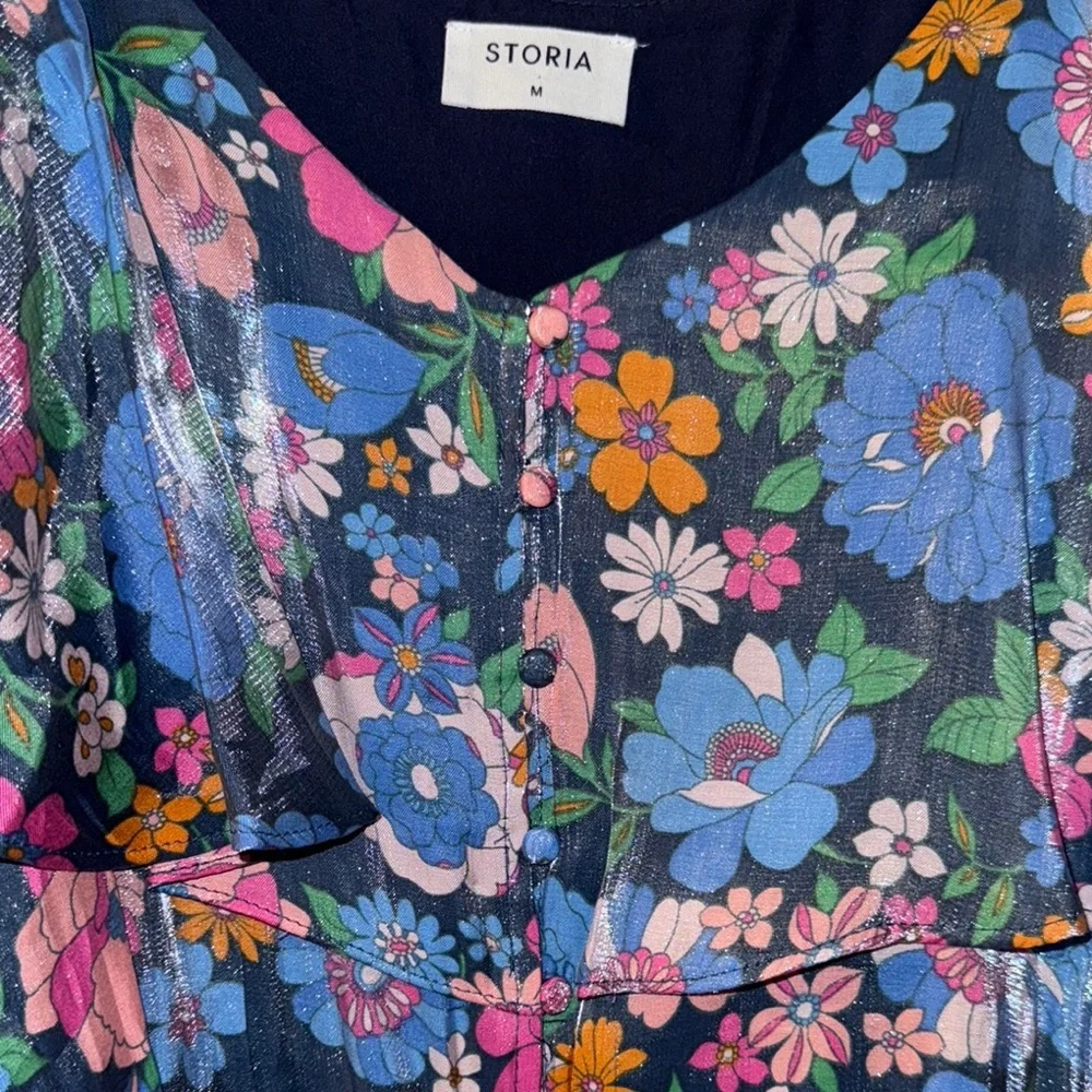 Floral Blue Dress with Pink and Green Accents - Picture 8 of 8